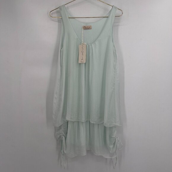 Sofia Made in Italy Light Aqua Sleeveless Layered Silk-Blend Tunic Dress NWT - Picture 1 of 12